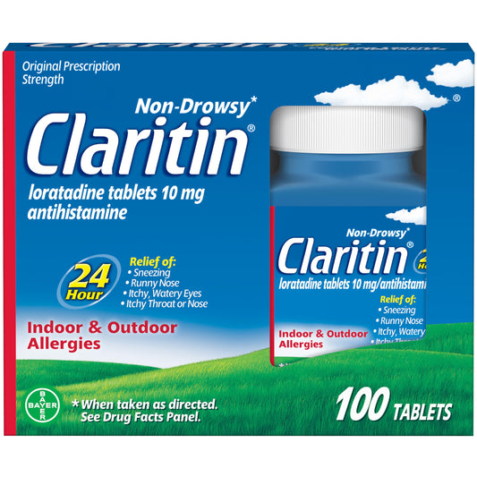 Claritin Allergy Medicine for Adults, 24-Hour Non-Drowsy Loratadine 10mg Pills, Antihistamine, 100 Tablets