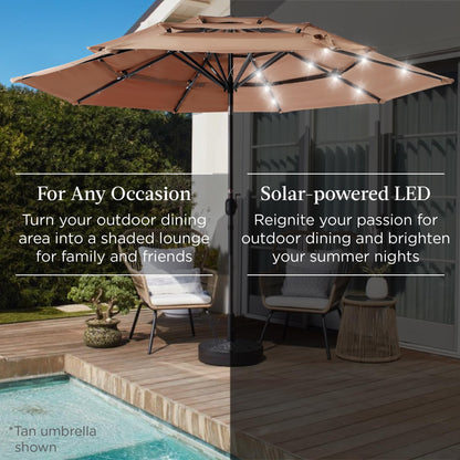 Best Choice Products 10ft 3-Tier Solar Patio Umbrella, Outdoor Market Sun Shade for Backyard, Deck, Poolside w/ 24 LED Lights, Tilt Adjustment, Easy Crank, 8 Ribs - Lavender