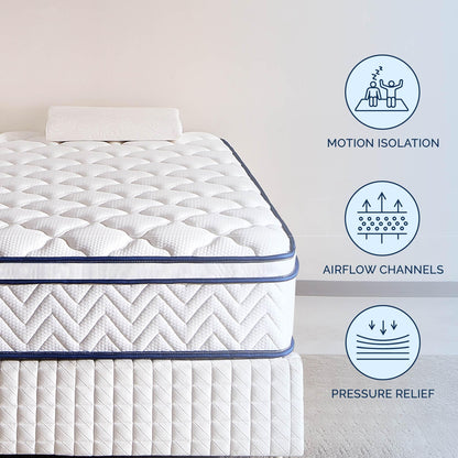 Full Size Mattress, 12 Inch Hybrid Mattress in a Box, Memory Foam Individually Wrapped Pocket Coils Innerspring Pressure Relief, Medium Firm - CertiPUR-US Certified, Fiberglass-Free, 54x75 Inches