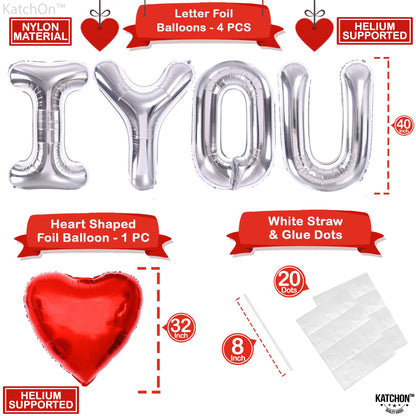 KatchOn, Huge Silver I Love You Balloons - 40 Inch | Foil Love Balloon, Heart Balloons for Him | Valentines Day Decorations | Romantic Decorations Special Night | Valentines Day Balloons