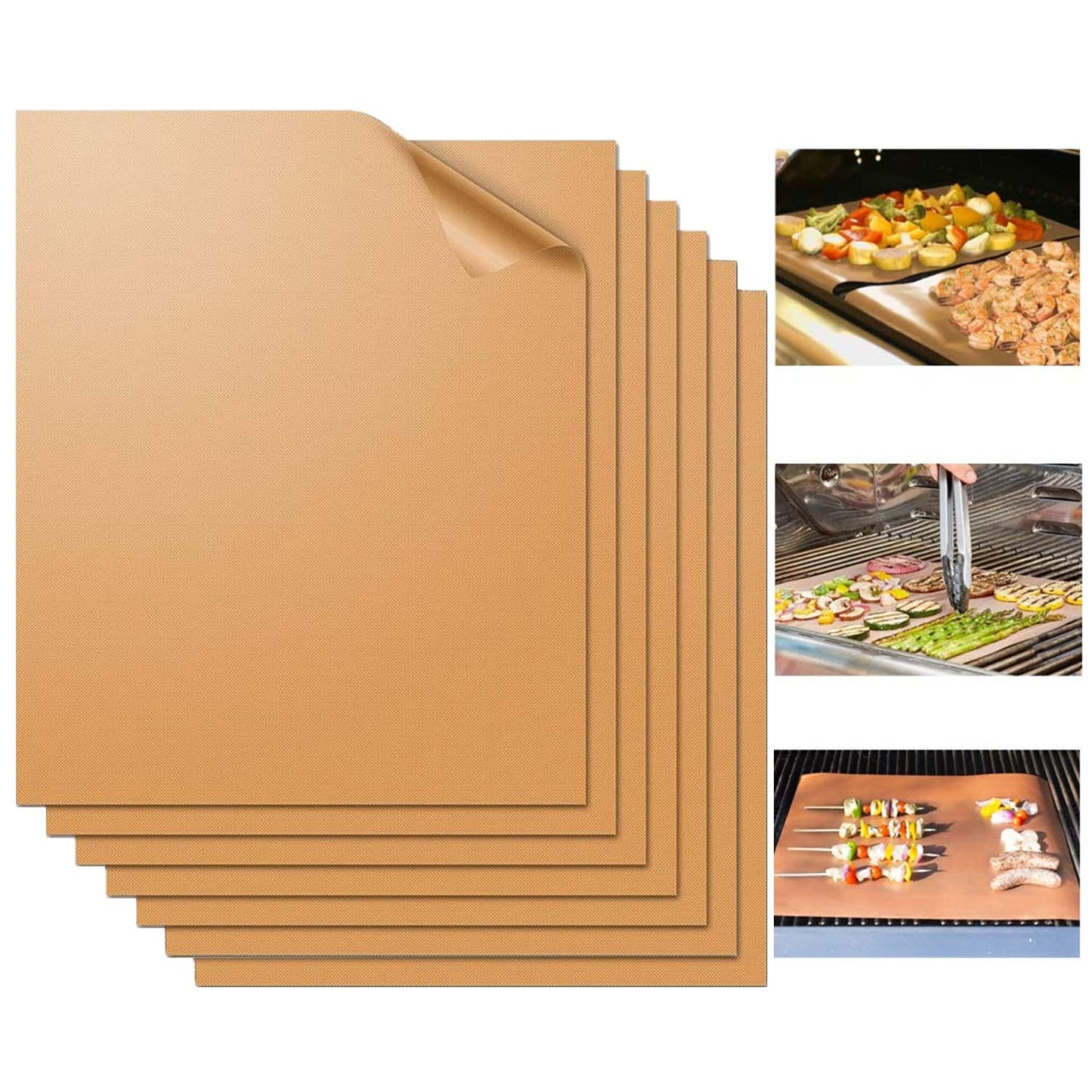 WIBIMEN Grill Mats for Ourdoor Grill, Set of 7 Copper Grill Mat 100% PFOA Free Non-Stick 15.75 x 13", Heavy Duty, Resuable and Easy to Clean, Works on Gas Charcoal and Electric BBQ (7pcs) (Copper)