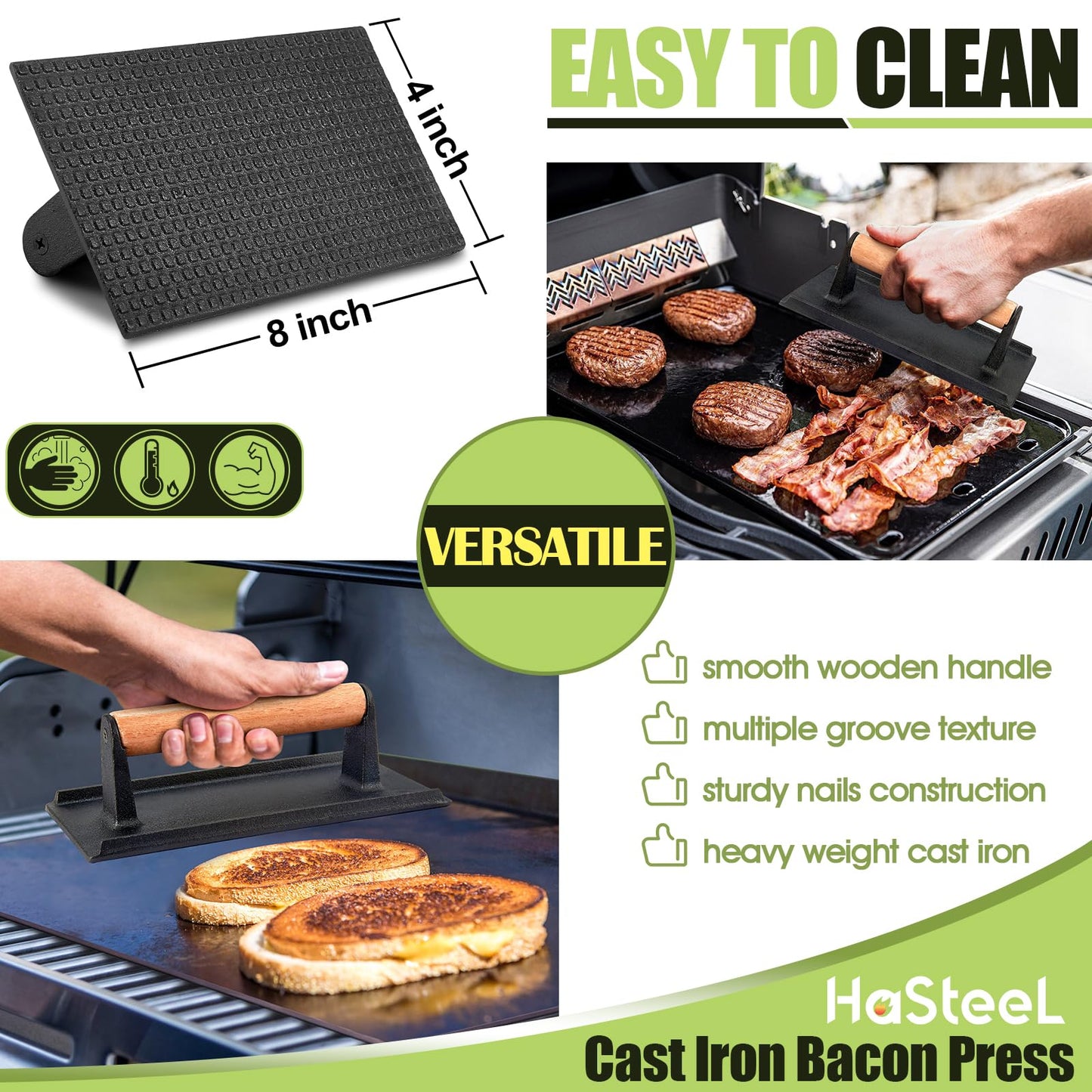 HaSteeL Griddle Accessories Kit of 16, Professional Stainless Steel Griddle Spatula Tools in Storage Bag, Heavy Duty Metal Spatulas/Chopper/Burger Press/Melting Dome for Teppanyaki Flat Top BBQ Grill