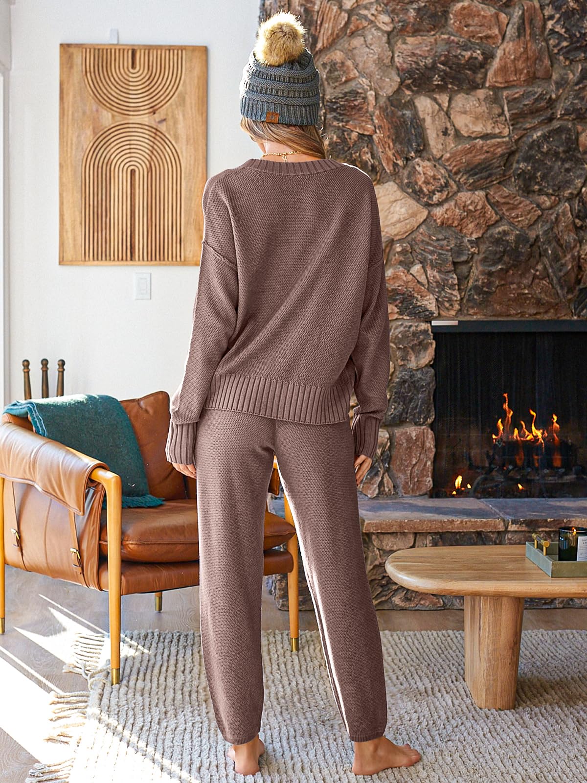 LILLUSORY Womens 2 Two Piece Lounge Sets Sweater Matching Loungewear 2025 Fall Winter Fashion Airport Outfits Travel Clothes Trendy Cozy Comfy Cardigan Pant Sweat Suit Clothing Sweatsuit