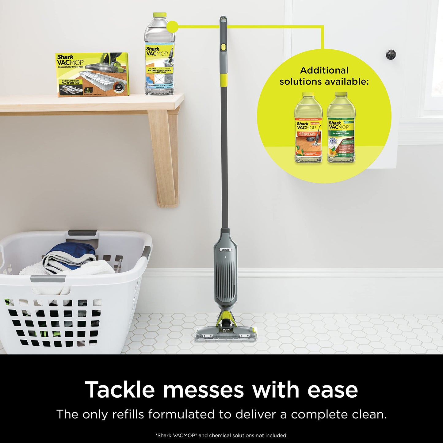 Shark VACMOP Pro Cordless Hard Floor Vacuum Mop with On-Demand Spray and Headlights, includes 4 Disposable VACMOP Pads and a 12oz VACMOP solution, Charcoal Gray, VM252