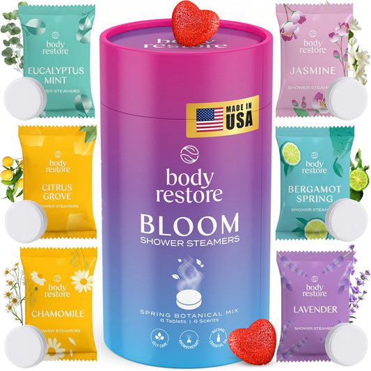 Body Restore Shower Steamers Aromatherapy 6 Pack – Valentines Day Gifts for Her and Him, Birthday Gifts for Women and Men, Relaxation, Stress Relief, Self Care – Bloom