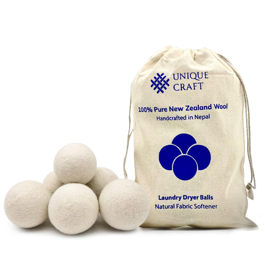 Unique Craft Wool Dryer Balls 6-Pack XL, Premium Organic Fabric Softener, Chemical-Free, Hypoallergenic, Hand-Felted, Reusable, Reduces Wrinkles & Drying Time, Eco-Friendly Alternative to Sheets