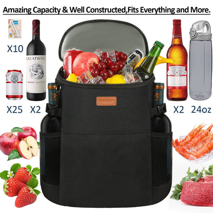 Camping 30 Cans, Soft Backpack Coolers Insulated Leak Proof Travel Waterproof Lunch Picnic Beach Work Trip Drink Beverage Beer Thermal Bag Black