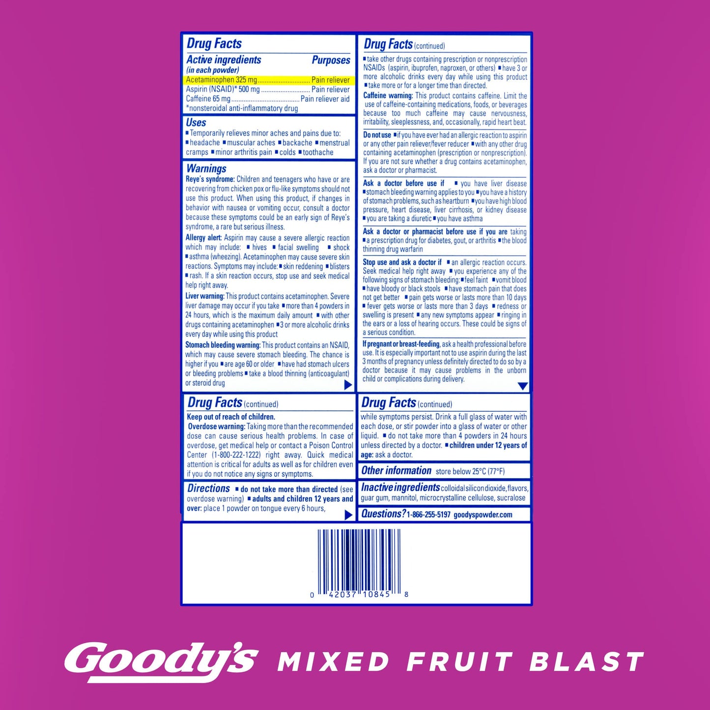 Goody's Extra Strength Headache Powder, Mixed Fruit Blast Flavor Dissolve Packs, 24 Individual Packets (2 Pack)