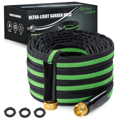 HODUP 100FT Lightweight Super Flexible Garden Hose - Kink-Free, Non-Expanding, Easy Storage for Yard Lawn Outdoor Use (Black-Green)