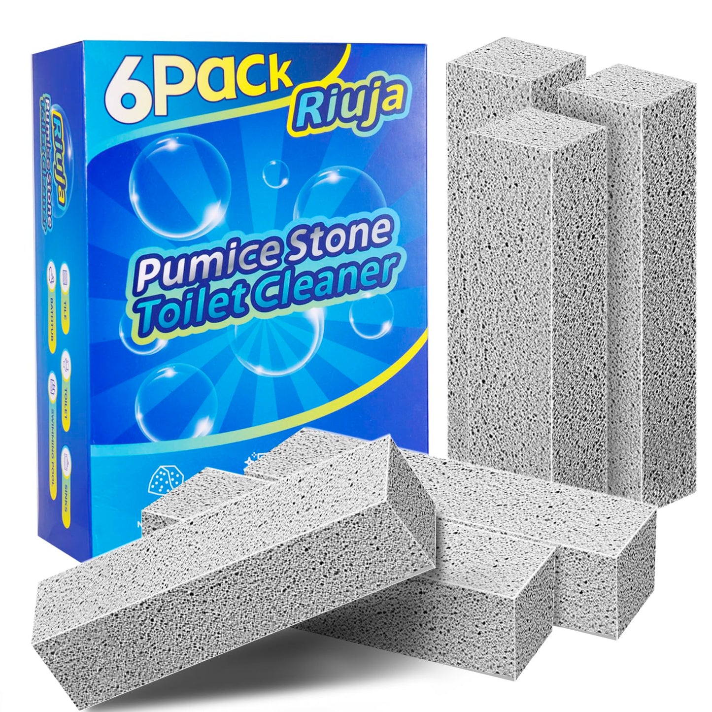 6 Pack Pumice Stone Toilet Bowl Cleaner, Pumice Stone for Cleaning, Powerfully Cleans Toilets, Bathtubs, Grills, Swimming Pools, Sinks