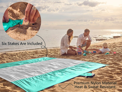 WEKAPO Beach Blanket - Sandproof Waterproof Extra Large Beach Mat | Oversized Sand-Free Lightweight Quick-Drying | Beach Vacation Essentials with Stakes & Corner Pockets (Turquoise, 9x10 FT)