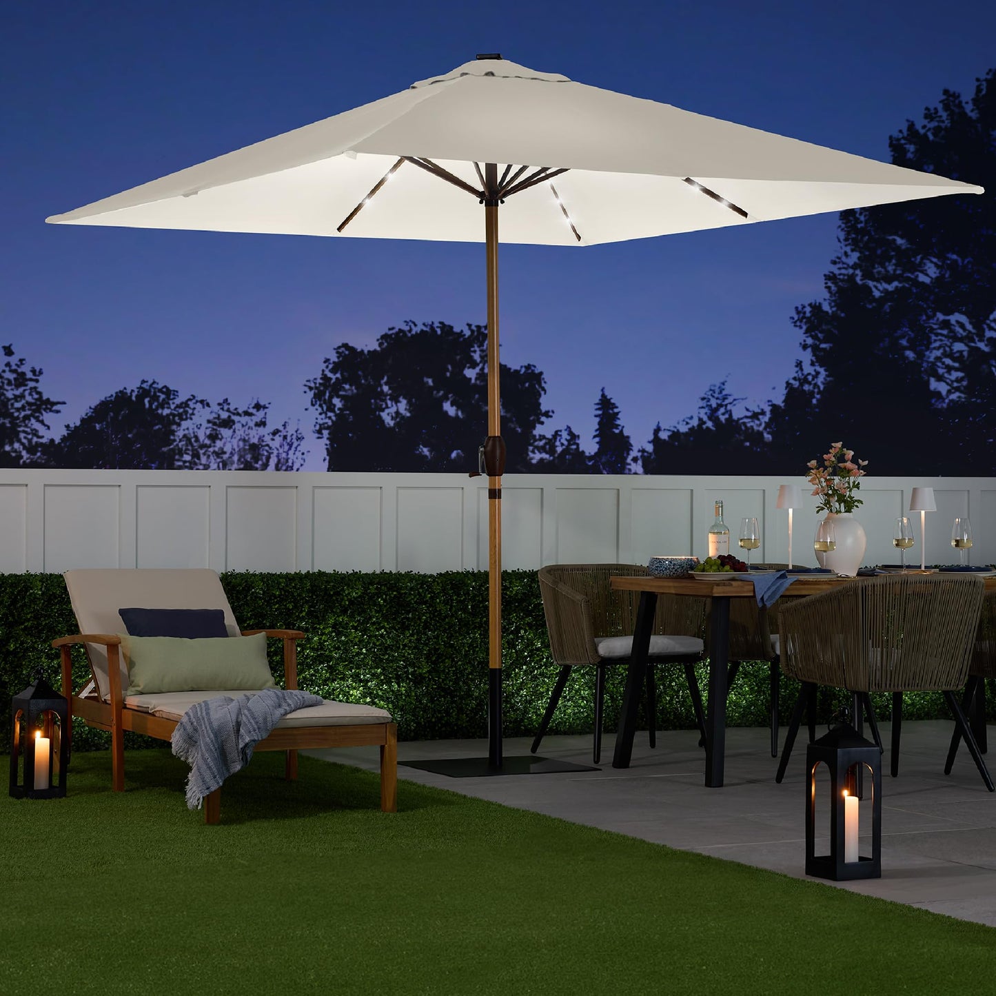Best Choice Products 9ft Deep Square Solar Powered LED Lighted Patio Umbrella w/Woodgrain Pattern, UV-Resistant Fabric, Hand Crank - Ivory