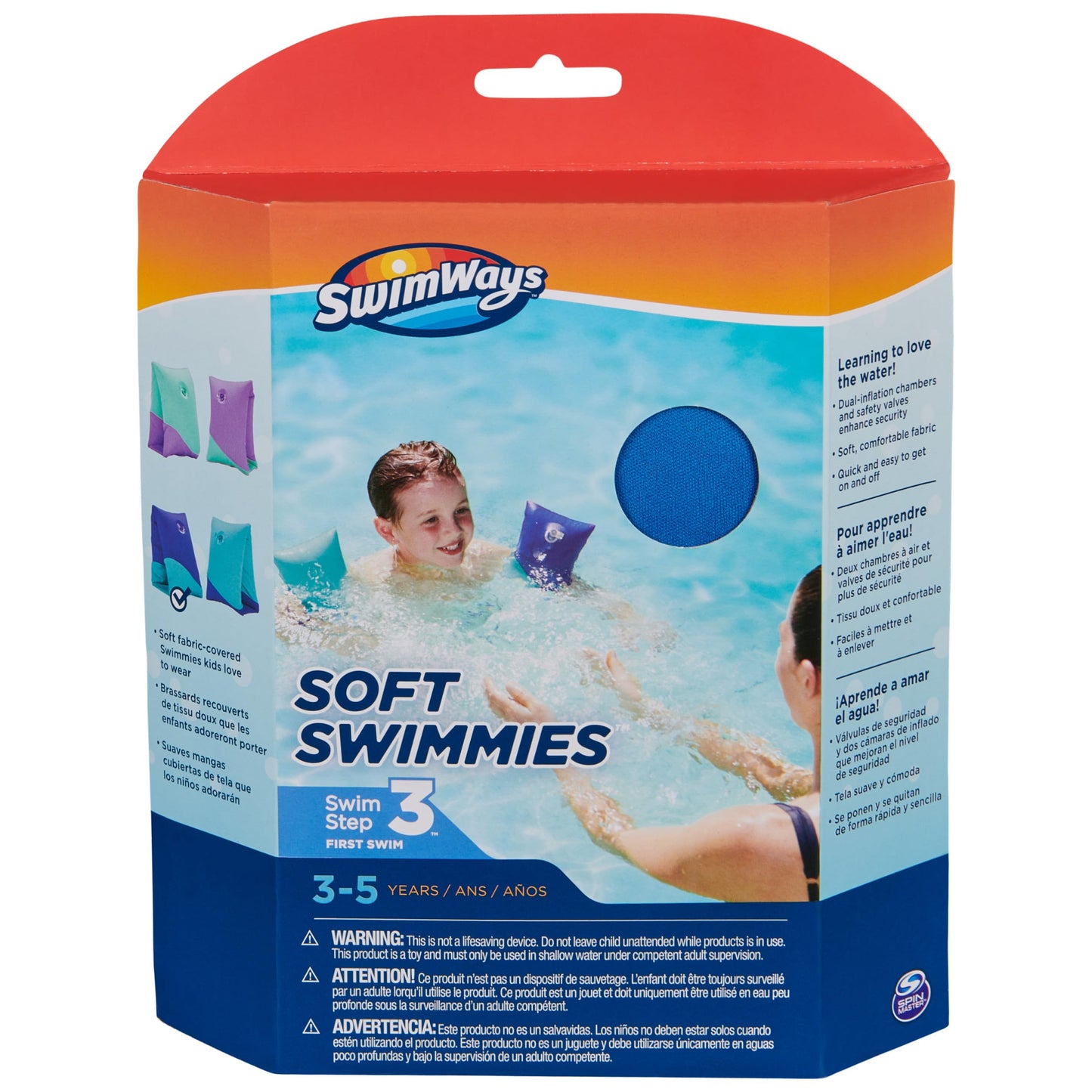 Swimways Soft Swimmies Toddler Floaties, Learn-to-Swim Inflatable Pool Floats & Arm Floaties, Swimming Pool Accessories for Kids Aged 3-5, Blue