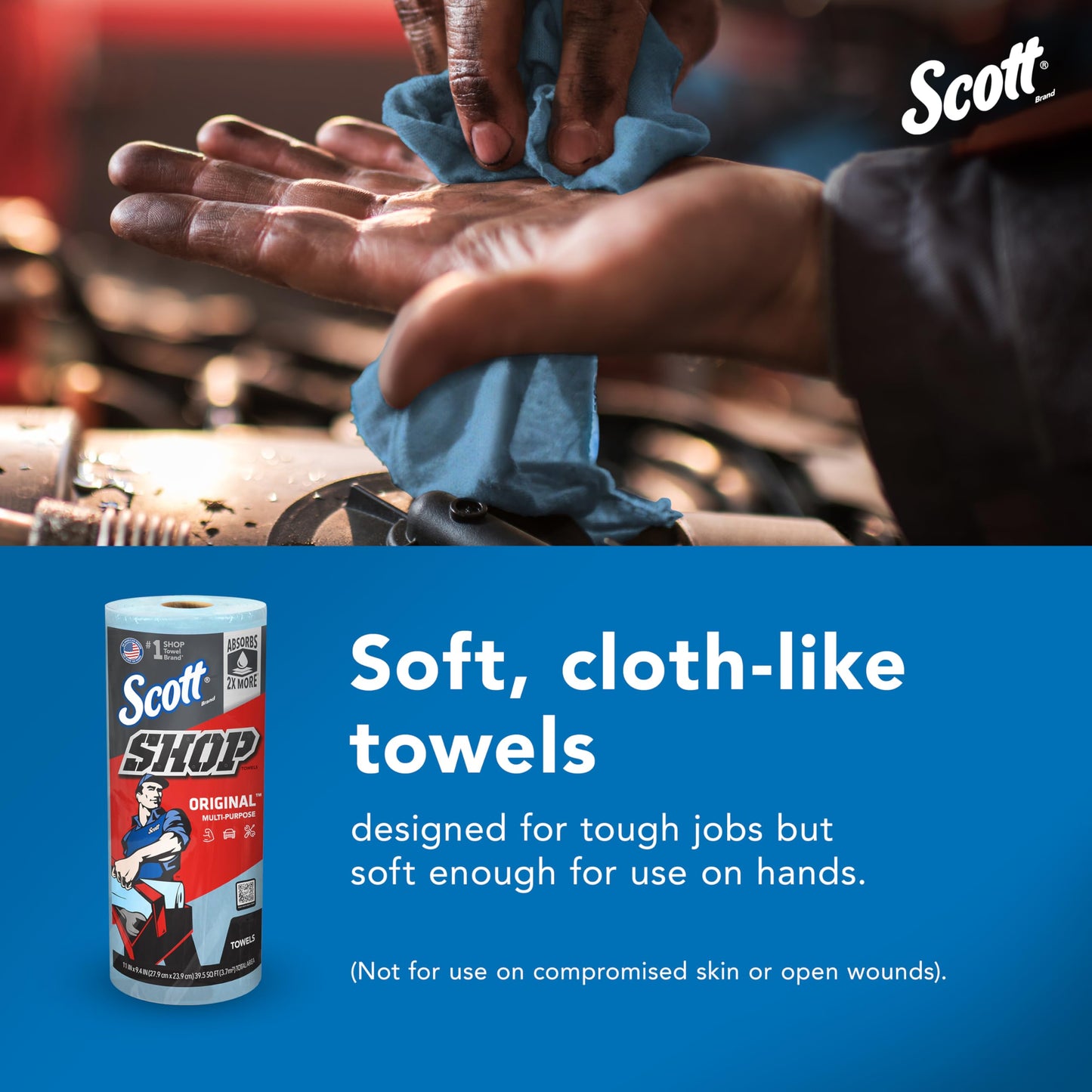 Scott® Shop Towels Original™ (55990), Blue Shop Towels, Big Rolls, 4 Packs of 6 Rolls, 11"x9.4" sheets, (60 Towels/Roll, 24 Rolls/Case, 1,440 Towels/Case)