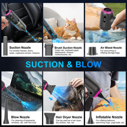 KMM Handheld Car Vacuum Cleaner, 4 in 1 Vacuum Cleaner 16000Pa Air Duster, 3-Speed Adjustable 120W High Power Vacuum Cleaner with LED Light and Multi-Nozzles for Car, Home, Office, Pet