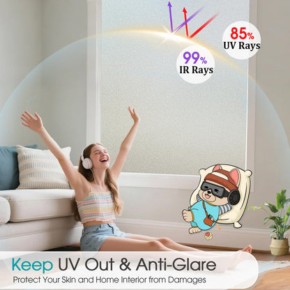 Coavas Window Privacy Film Frosted Glass Static Clings,Bathroom Frosting Decorative Window Stickers, Heat UV Blocking Anti-Glare Door Window Coverings Day and Night (29.5 x 118.1 Inch, Pure)