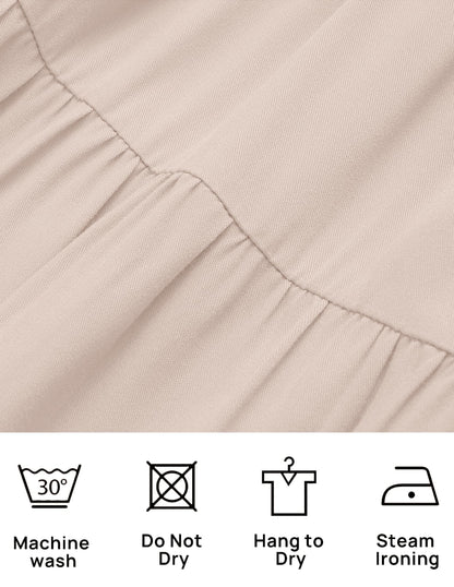 ZESICA Women's 2025 Summer Casual Flutter Short Sleeve Crew Neck Smocked Elastic Waist Tiered Midi Dress,Apricot,X-Small