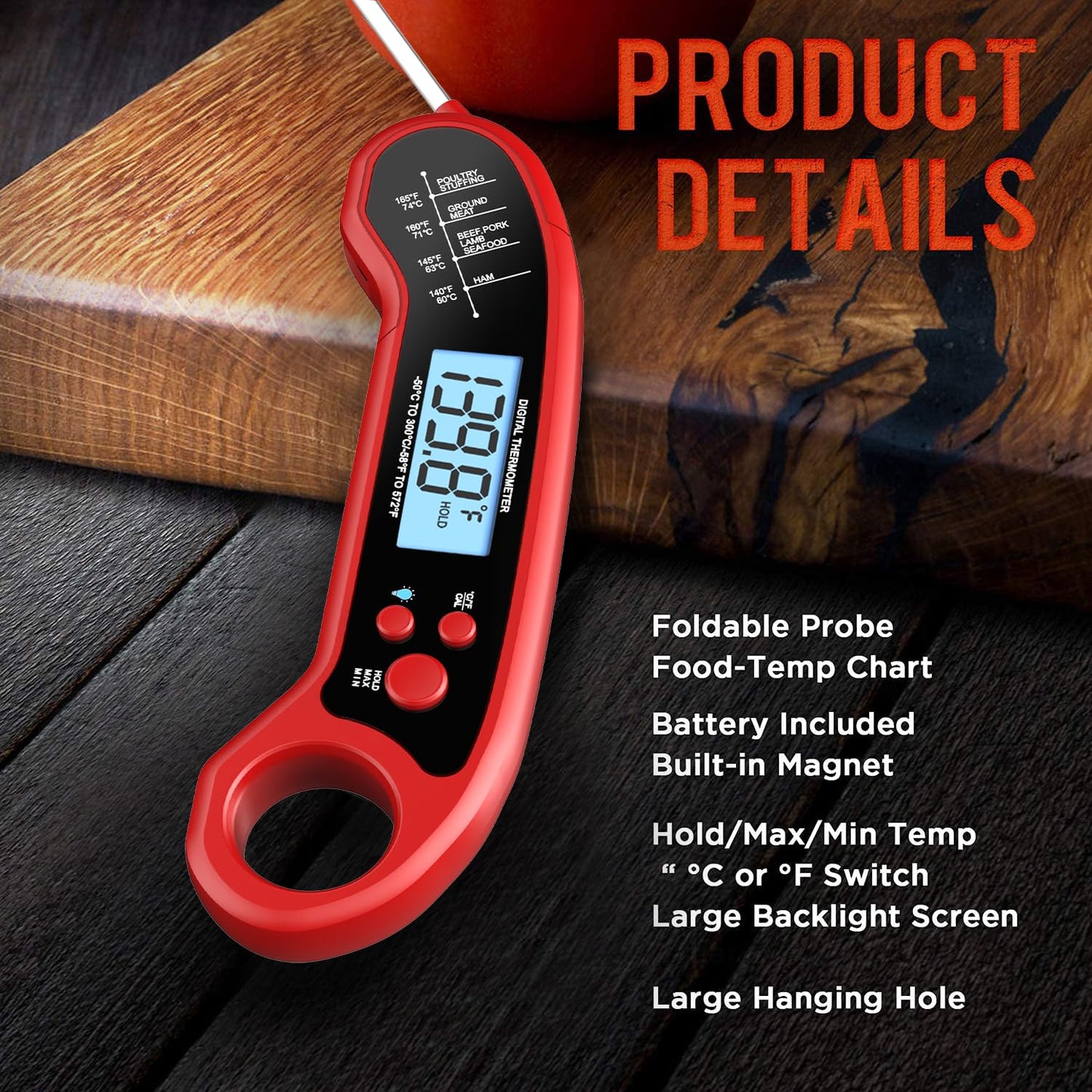 Meat Thermometer Digital, Instant Read Meat Thermometer for Grill and Cooking, Waterproof Food Thermometer for Kitchen and Outside, BBQ, Turkey, Candy, Liquids, Beef