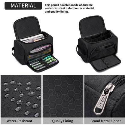 XQXA Large Capacity Pencil Case Organizer, Multifunctional Extra Big Pencil Pouch with Compartmens, Travel Simple Stationery Pen Bag, Fabric Pencil Bag for Men Women Girl Boy (Black)