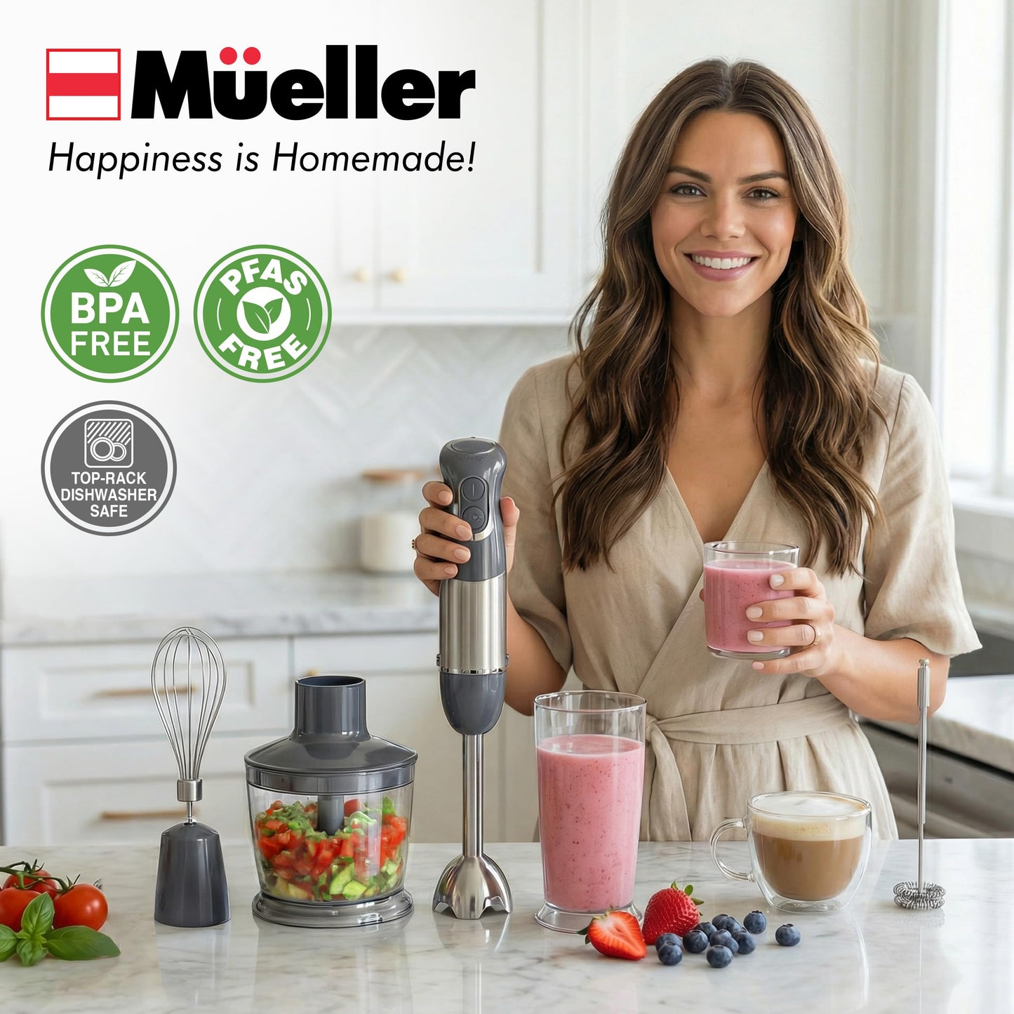 Mueller Multistick 5-in-1 Immersion Blender Handheld, 12-Speed Hand Mixer