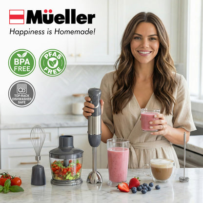 Mueller Multistick 5-in-1 Immersion Blender Handheld, 12-Speed Hand Mixer