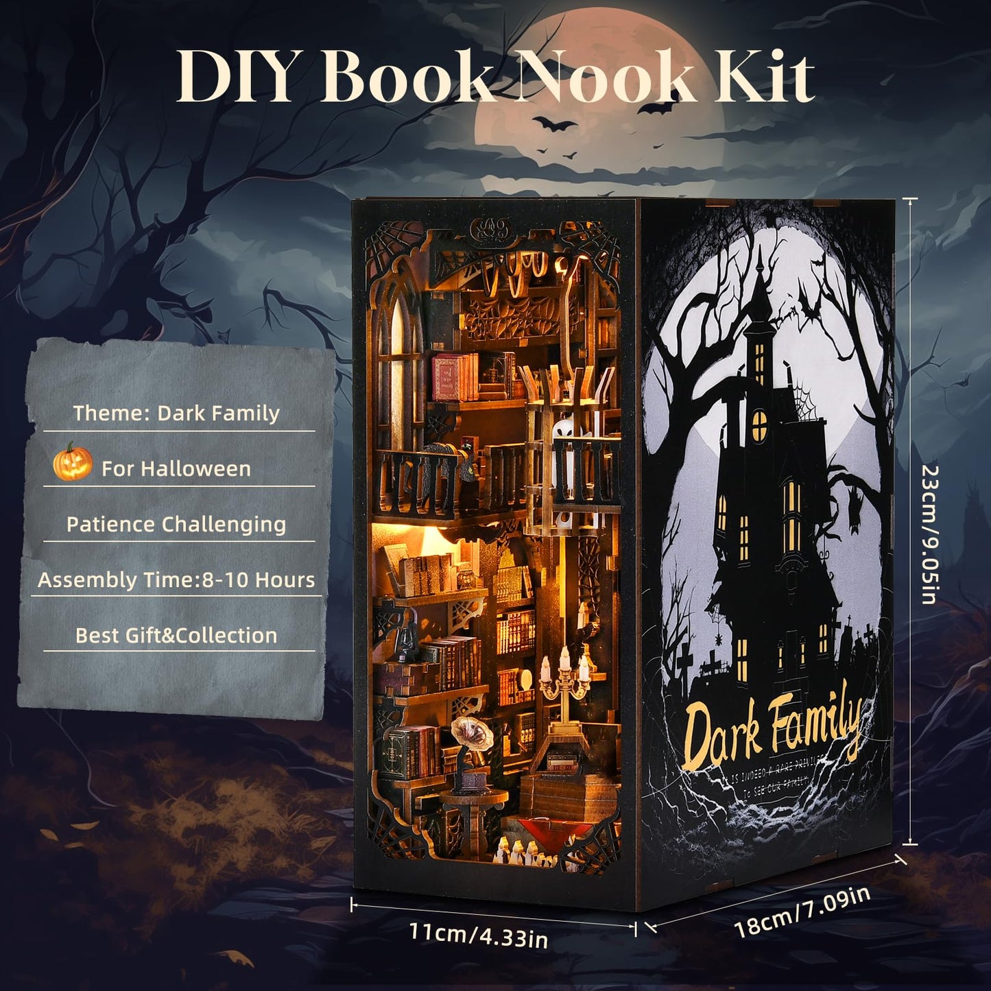 TOYQI DIY Book Nook Kit, Miniature House Dollhouse Kit for Adult and Teens, Book Nook Kits for Adults, Booknook Bookend Alley Model Build with Dust Cover