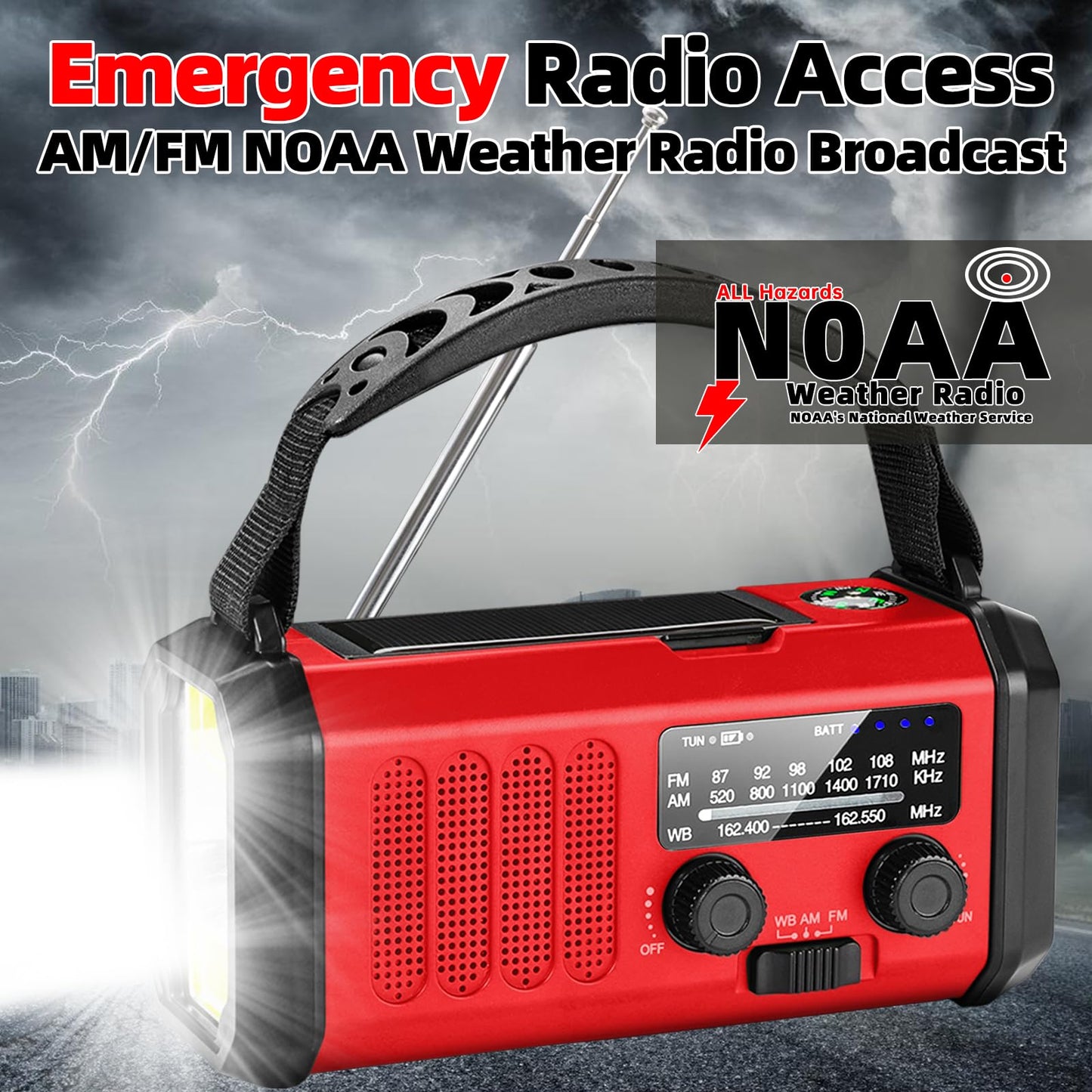 QAUYYW Emergency Weather Radio,37000mWh Portable NOAA/AM/FM Crank Radio, Reading Light, Solar Radio, SOS Emergency Flashlight, Multiple Power Sources,for Hurricanes and Emergencies