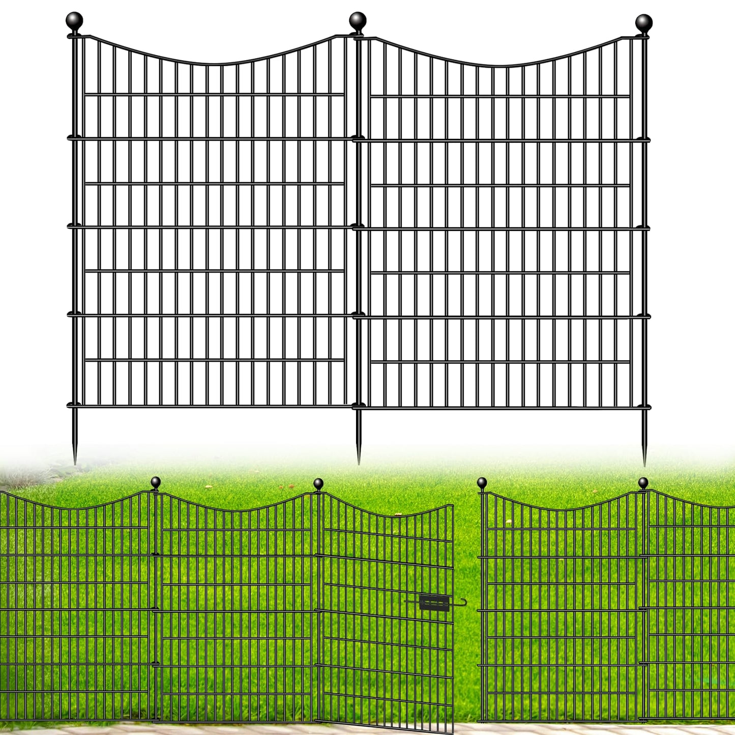 10 Panels Decorative Garden Fence with Gate, 40 in(H) X 23.6 ft(L) No Dig Dog Fence Animal Barrier Outdoor for Yard, Rustproof Metal Garden Edging and Borders, Temporary Fencing Stakes