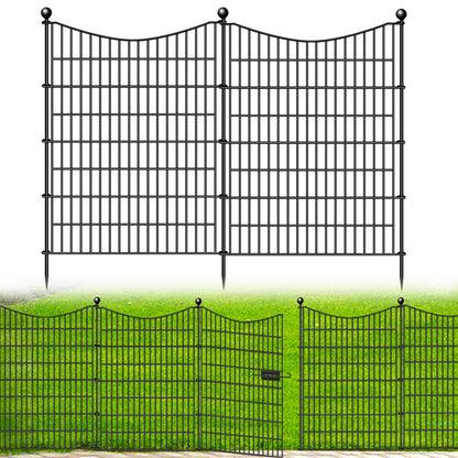 10 Panels Decorative Garden Fence with Gate, 40 in(H) X 23.6 ft(L) No Dig Dog Fence Animal Barrier Outdoor for Yard, Rustproof Metal Garden Edging and Borders, Temporary Fencing Stakes