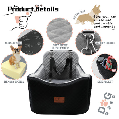 Dog Car Seats-Memory Sponge and Velvet Pet Booster Car Seat,Safety and Comfy,Ride Height 6" Elevated Enough to See Out The Window,Both Front and Back Seats Apply,Esay to Install and Clean.(H-Black)
