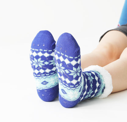 Fluffy Thermal Sherpa Socks, 3 Pairs for Women, Ultra Soft Slipper Christmas Winter Non Skid (Fair Isle D)