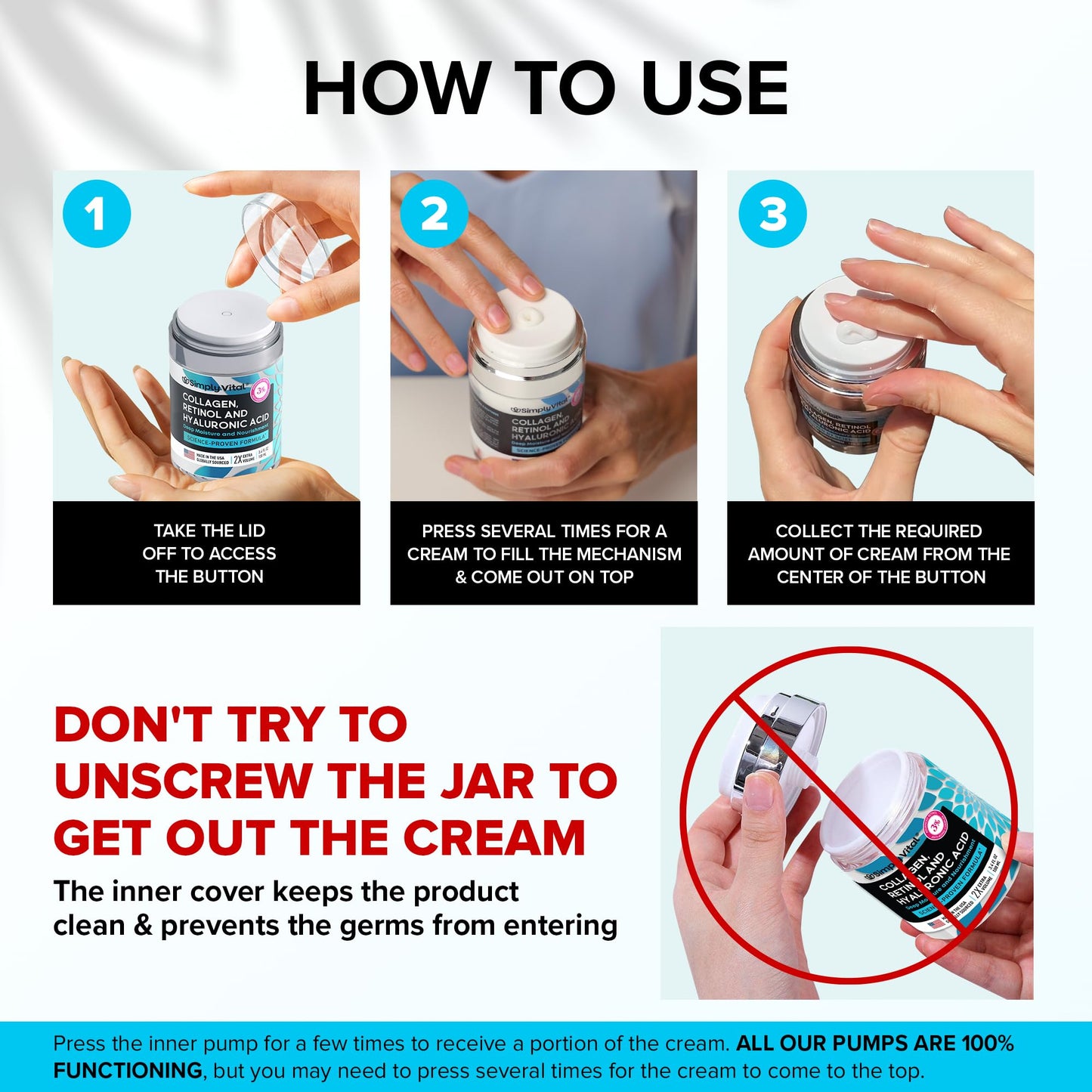 SimplyVital Collagen, Retinol & Hyaluronic Acid Cream - Anti-Aging Retinol Cream for Face, Neck & Décolleté - Made in USA - Daily Moisturizer Face Cream - 3.38 fl oz