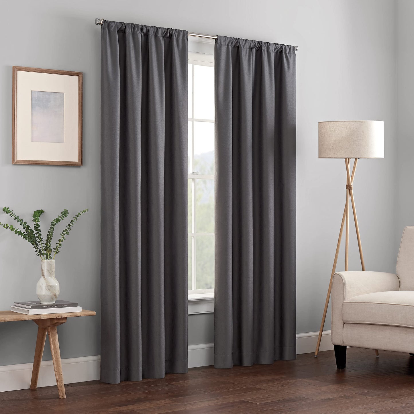 ECLIPSE Kendall Modern Blackout Thermal Rod Pocket Window Curtain for Bedroom or Living Room (1 Panel), 42" x 95", Charcoal