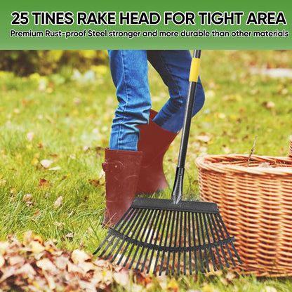 Coopvivi Garden Leaf Rakes, 6FT Rake for Lawns Heavy Duty 25 Metal Tines 18.5 inch Wide, Adjustable Steel Handle, Rakes for Leaves, Gathering Shrub, Grass, Flower Beds
