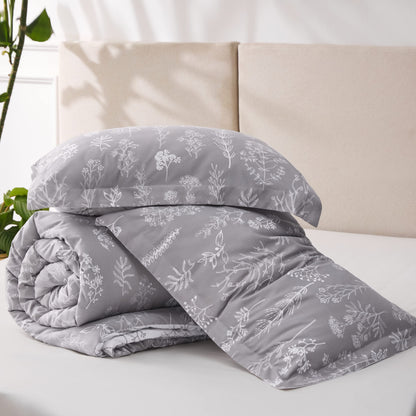 Bedsure Queen Comforter Set - Grey Comforter, Cute Floral Bedding Comforter Sets, 3 Pieces, 1 Soft Reversible Botanical Flowers Comforter and 2 Pillow Shams