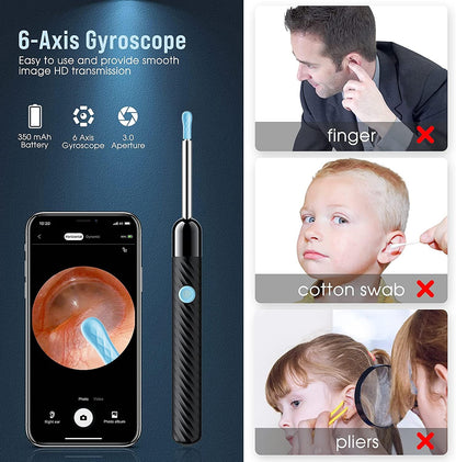 Ear Wax Removal - Earwax Remover Tool with 8 Pcs Ear Set - Ear Canal Cleaner with 1080P Camera - FSA HSA Eligible - Ear Cleaning Kit with 6 Ear Spoon - Ear Camera for iOS & Android (Black)