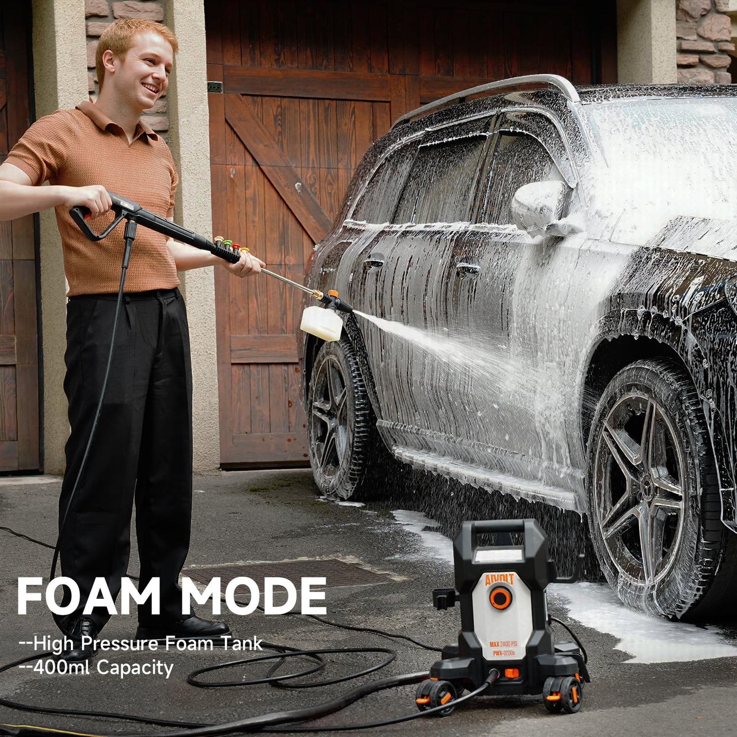 AIVOLT Electric Pressure Washer, Anti-Tipping Power Washer Surge Pressure 4800PSI with 36FT Cable & 25FT Hose, 4 Nozzles, Soap Tank, High Pressure Cleaner Machine for Car Washing, House, Garden