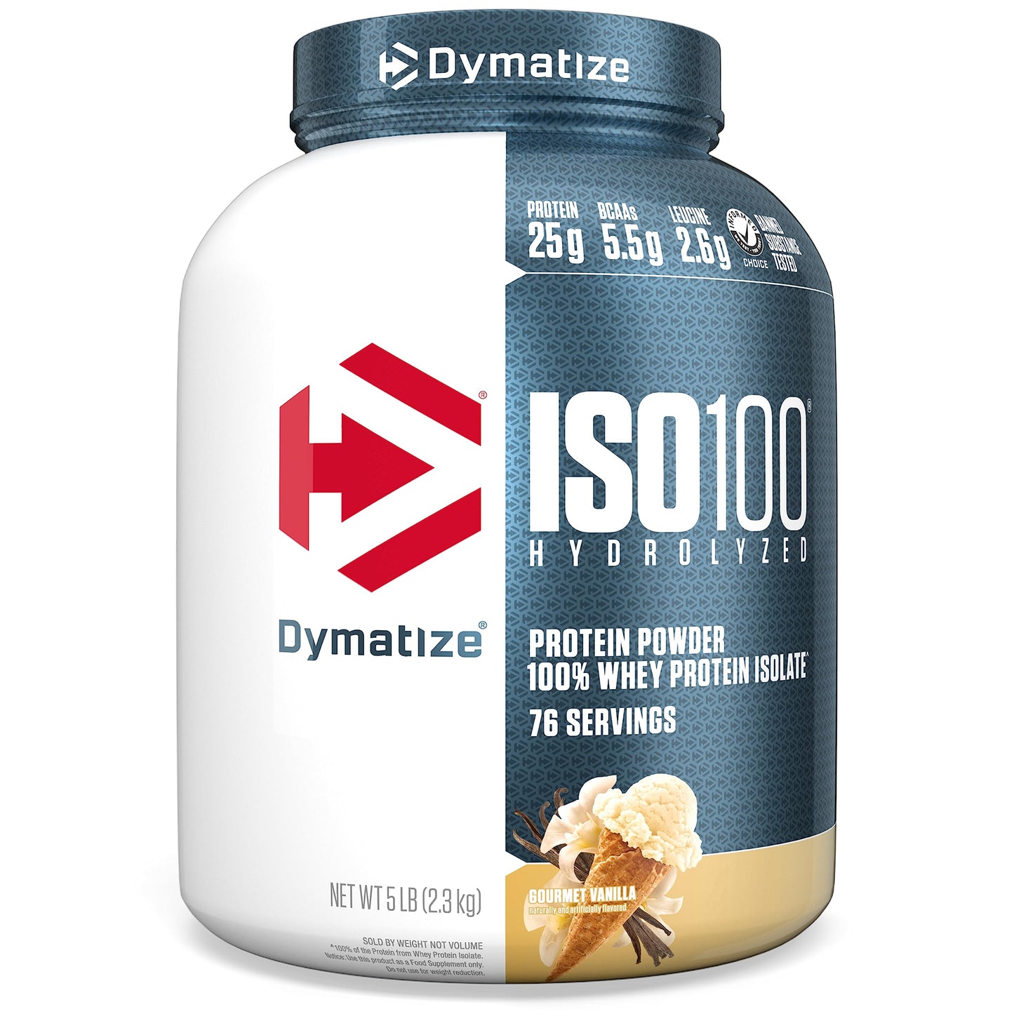 Dymatize ISO 100 Whey Protein Powder with 25g of Hydrolyzed 100% Whey Isolate, Vanilla 5 Pound, Package may vary