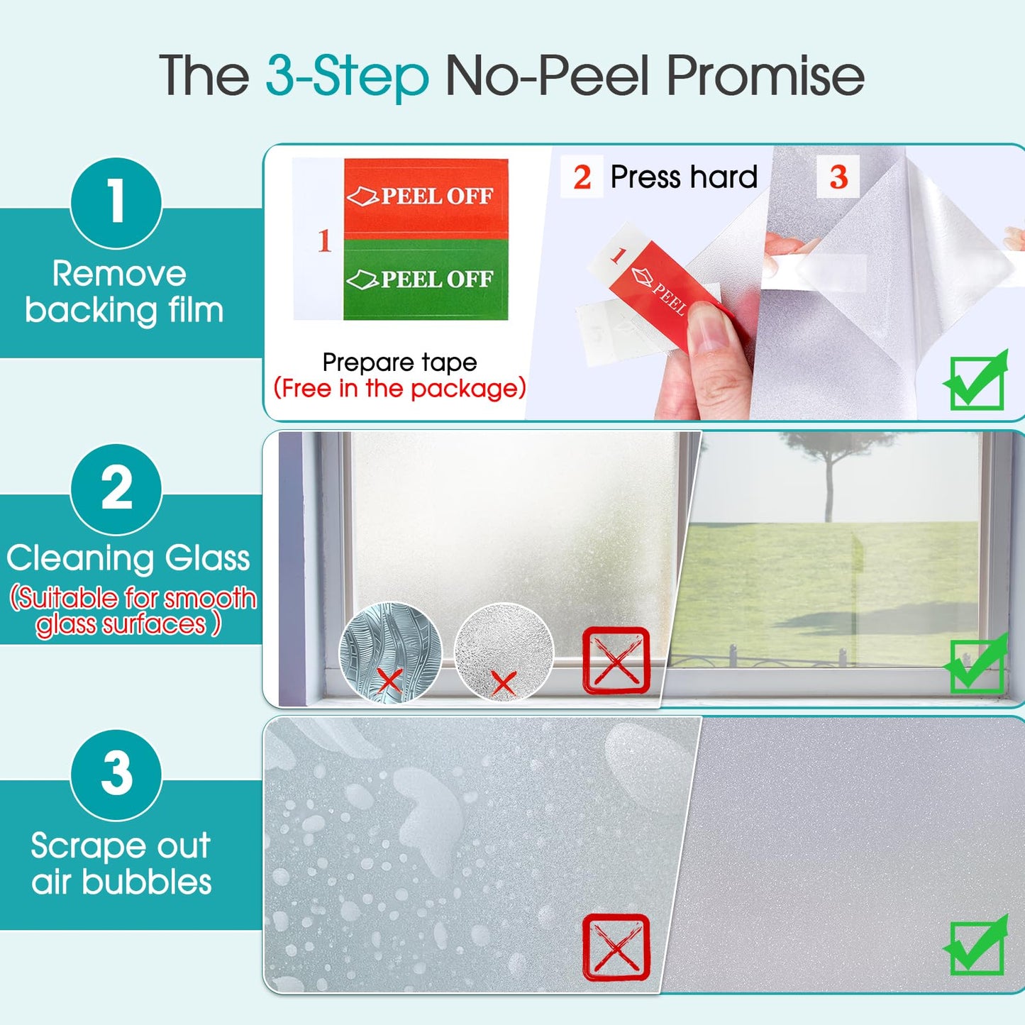 Coavas Window Privacy Film Frosted Glass Static Clings,Bathroom Frosting Decorative Window Stickers, Heat UV Blocking Anti-Glare Door Window Coverings Day and Night (29.5 x 118.1 Inch, Pure)