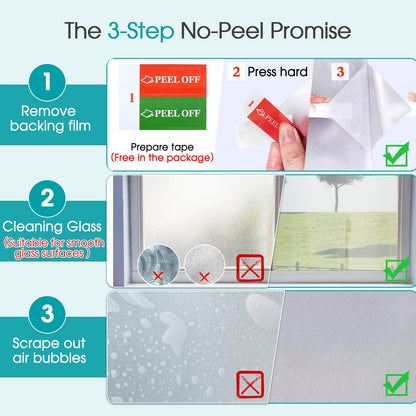 Coavas Window Privacy Film Frosted Glass Static Clings,Bathroom Frosting Decorative Window Stickers, Heat UV Blocking Anti-Glare Door Window Coverings Day and Night (29.5 x 118.1 Inch, Pure)