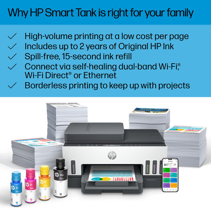 HP Smart -Tank 7301 Wireless All-in-One Cartridge-free Ink Printer, up to 2 years of ink included, mobile print, scan, copy, automatic document feeder (28B70A), Gray