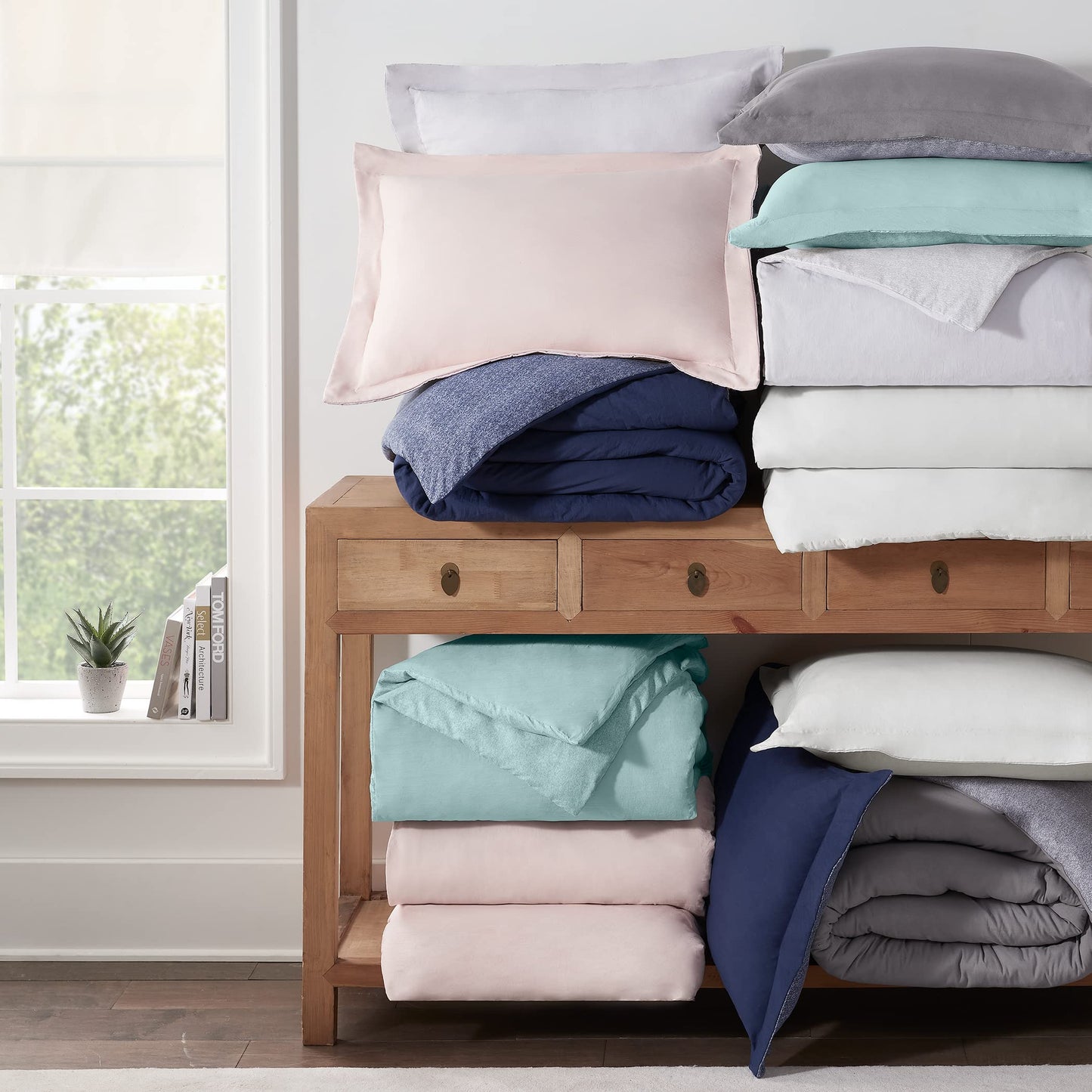 Serta Supersoft Cooling 3 Piece Reversible Duvet Set with Pillow Covers for All Season, Full/Queen, Sepia Rose
