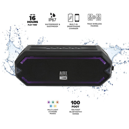 Altec Lansing - HydraJolt Wireless Bluetooth Speaker, Waterproof Portable Speakers with Built in Phone Charger and Lights, Everything Proof Outdoor, Shockproof, Snowproof, 16 Hours Playtime
