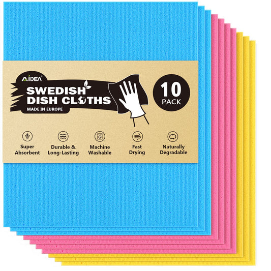 AIDEA Swedish Dish Cloth-10PK, Swedish Dishcloths for Kitchen, Reusable Paper Towels Washable, Sponge Cloths Kitchen, Absorbent Dish Rags, Swedish Towels Kitchen Cloth, Gifts, Eco-Friendly -7"x6"