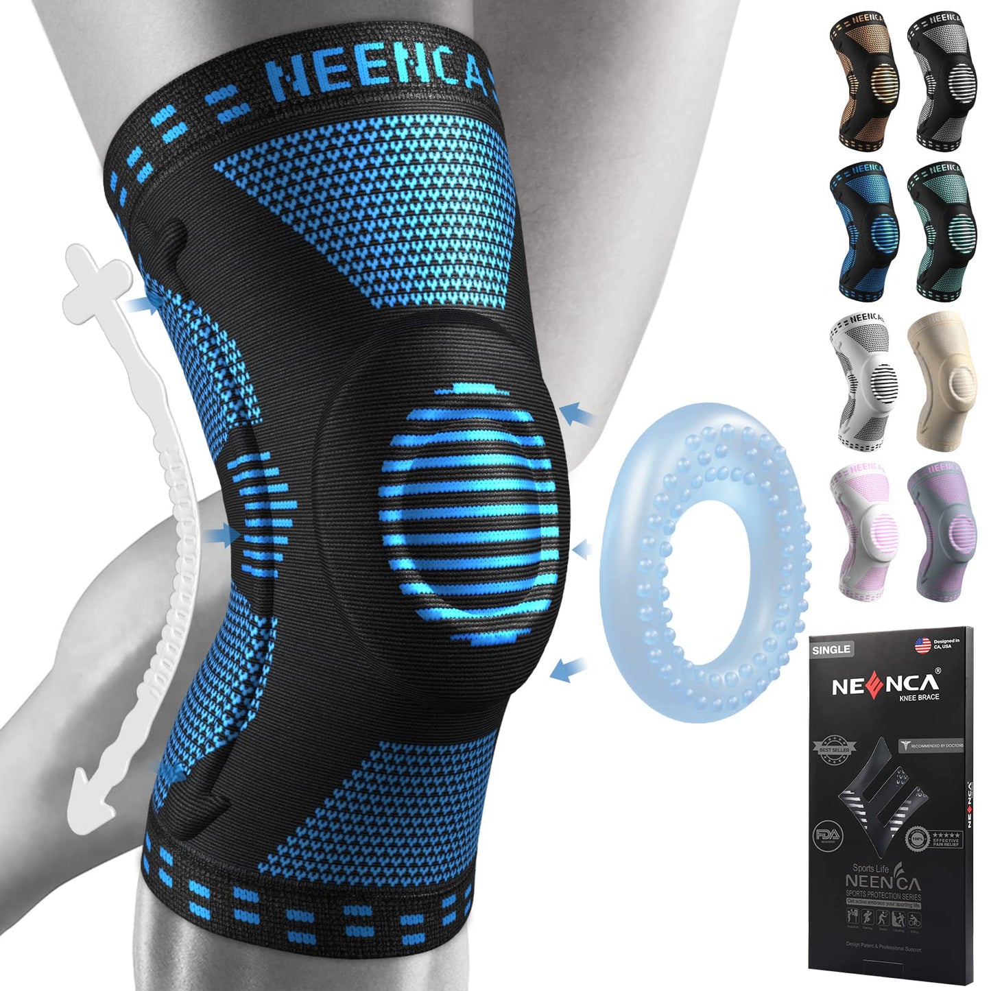 NEENCA Professional Knee Brace for Pain Relief, Medical Knee Support with Patella Pad & Side Stabilizers, Compression Knee Sleeve for Meniscus Tear, ACL, Joint Pain, Runner, Workout - FSA/HSA APPROVED