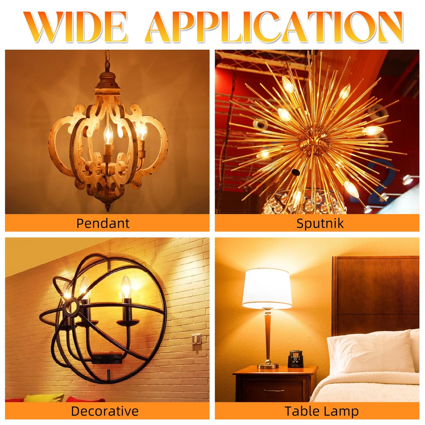 GvvooHome 40 watt Candelabra Light Bulbs, Chandelier Light Bulbs Non-Dimmable E12 LED Bulb, 2200K Amber Warm, B10 Candle Light Bulbs, 90+CRI, 400LM, Amber Glass Finish, 6 Pack