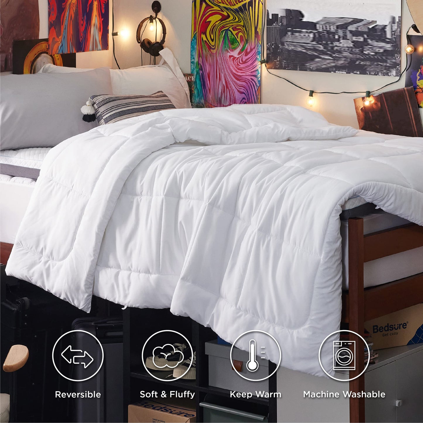 Bedsure Twin XL Comforter Duvet Insert Dorm Bedding - White Extra Long Twin Comforter, Quilted All Season Duvet with Corner Tabs