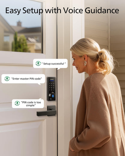 Philips Fingerprint Keyless Entry Door Lock, Electronic Door Lock with Touchscreen, Long-Lasting Battery, Auto Locking, One-Time Code, Keypad Deadbolt, One-Touch Locking, Matte Black