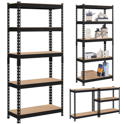 Topeakmart 5-Tier Utility Shelves, Metal Storage Shelves, Adjustable Shelving Units, Boltless Assembly, Garage Shelves Shed Shelving for Warehouse Garage Shed Basement- Black, 27.5 x 12x 60 Inch