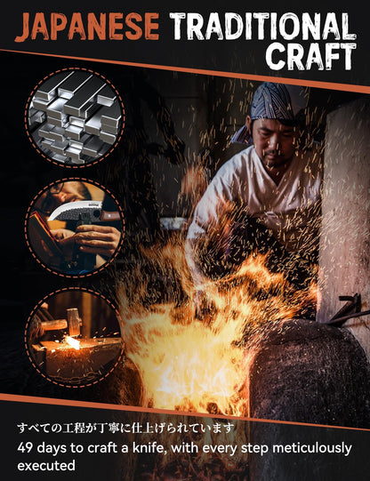 Huusk Viking Knife Set of 3, Japanese Butcher Knife Set for Meat Cutting, Hand Forged Boning Knives with Wood Handle, Japanese High Carbon Steel, for Camping, Outdoor, BBQ, Christmas Gifts for Men